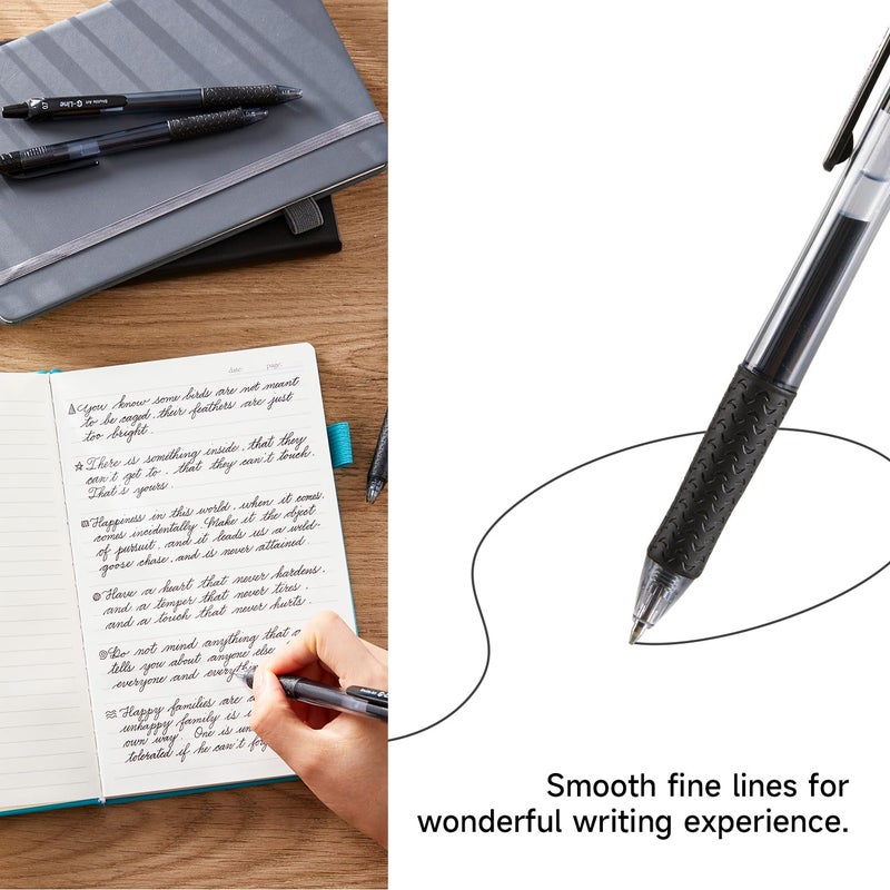 Lineon 46 Pack Black Gel Ink Pens (20 Gel Pens with 26 Refills) Medium Point Retractable Writing Smooth Writing with Comfortable Grip for Office School - Image 3